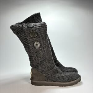 UGG Classic Cardy Dark Gray Comfort Button Slouch Knit Boots 1878 Women's Size 9